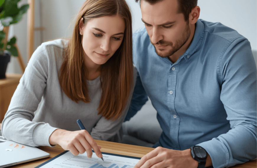 pareja de 40 años haciendo el analisis inmobiliario de una propiedad